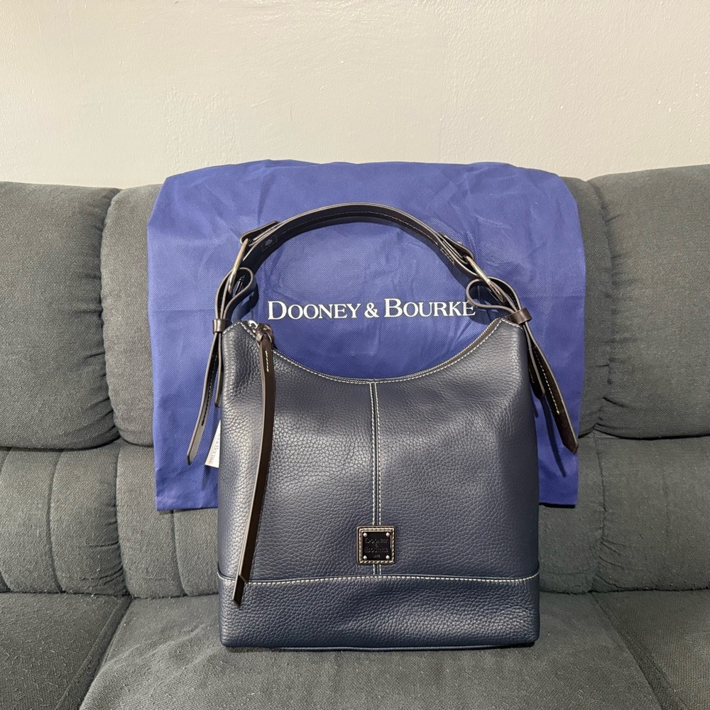 Dooney & Bourke Pebbled Leather Hobo Handbag - Gracie in Midnight Blue